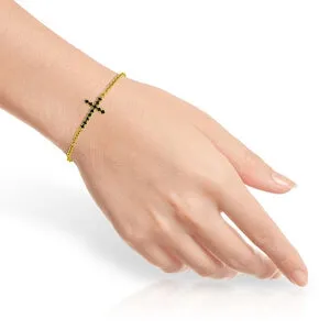 0.3 Carat 14K Solid Yellow Gold Horizontal Cross Sapphire Bracelet
