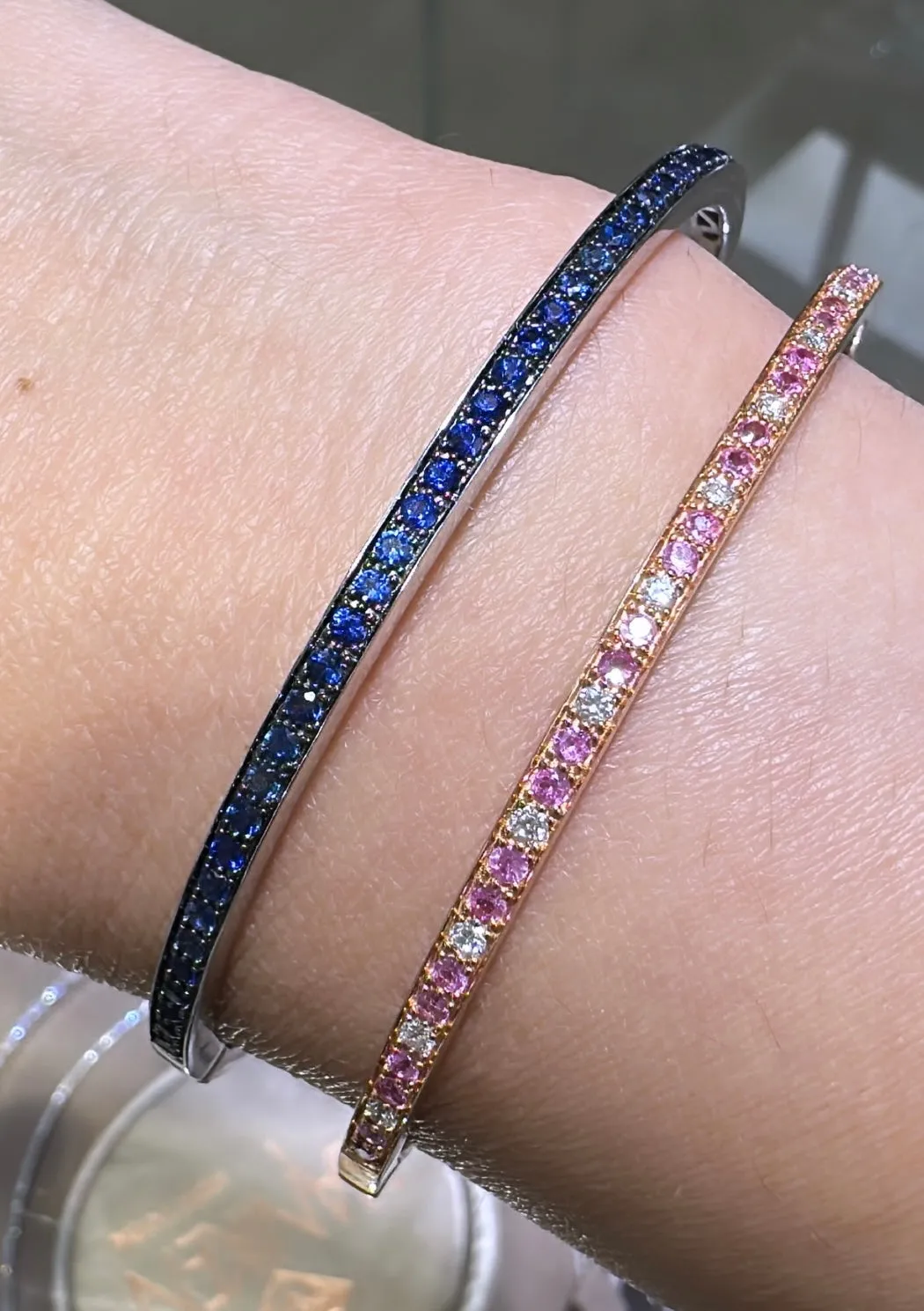 0.94ct t.w. Diamond & Pink Sapphire Rose Gold Bangle Bracelet