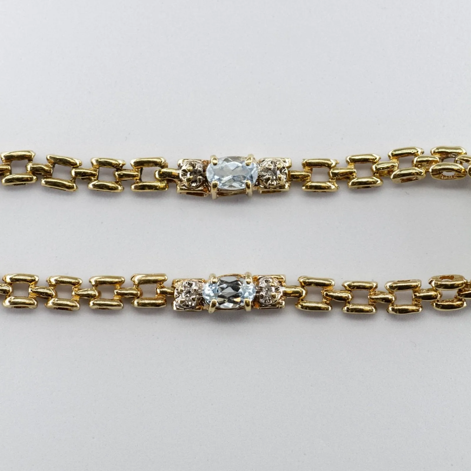 10k Yellow Gold Aquamarine and Diamond Bracelet | 0.95ctw | 7.5"