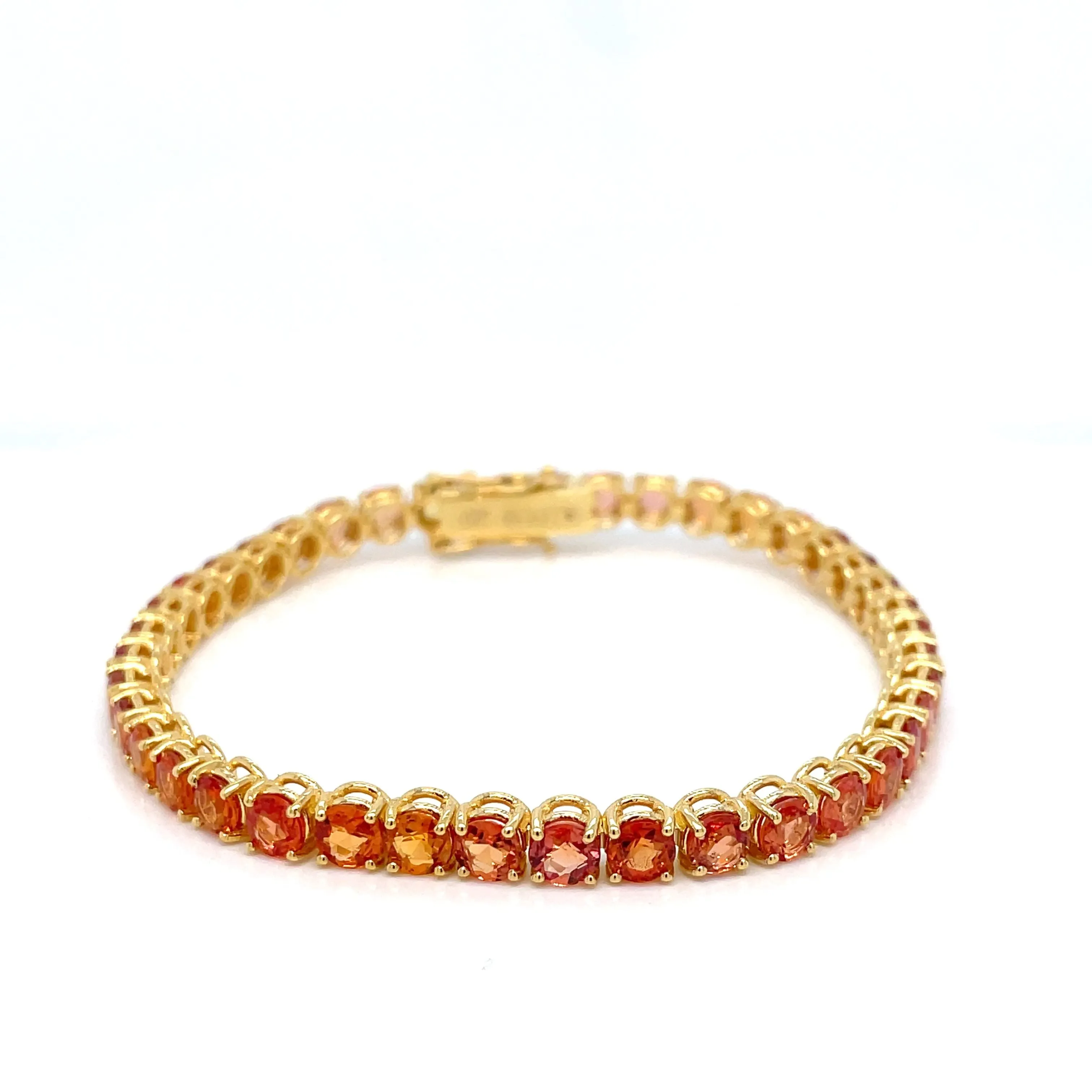 11 Carat Natural Padparadsha Sapphire Yellow Gold Tennis Bracelet