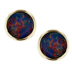 14K Gold Black Opal Doublet Stud Earrings