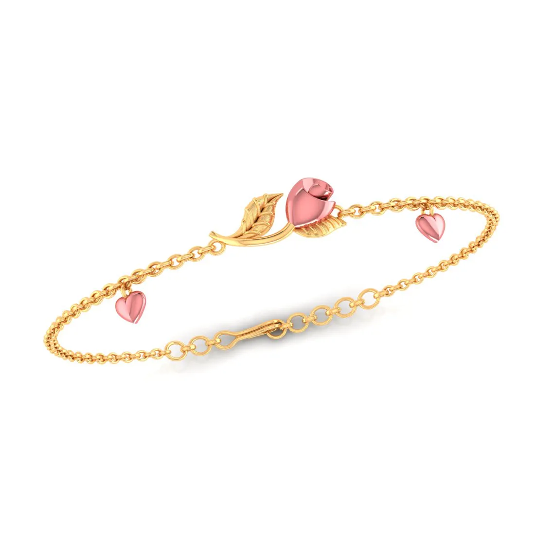 14k Gold Pink Yellow With Gold Leaves Bracelet