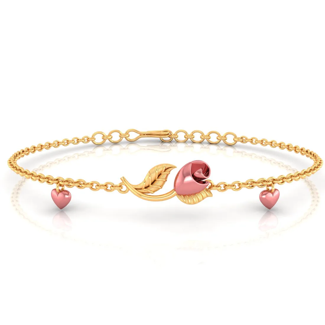 14k Gold Pink Yellow With Gold Leaves Bracelet