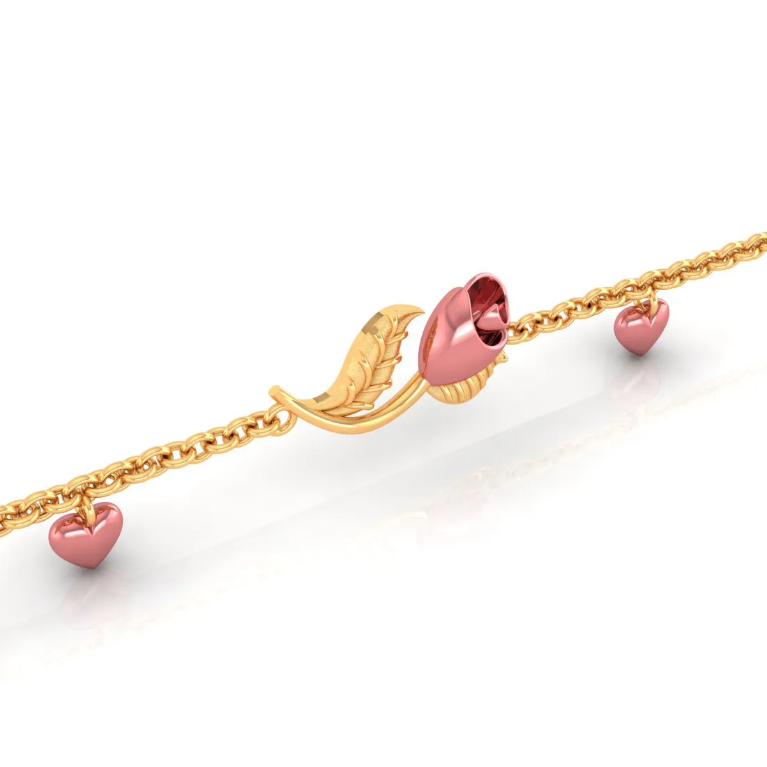 14k Gold Pink Yellow With Gold Leaves Bracelet