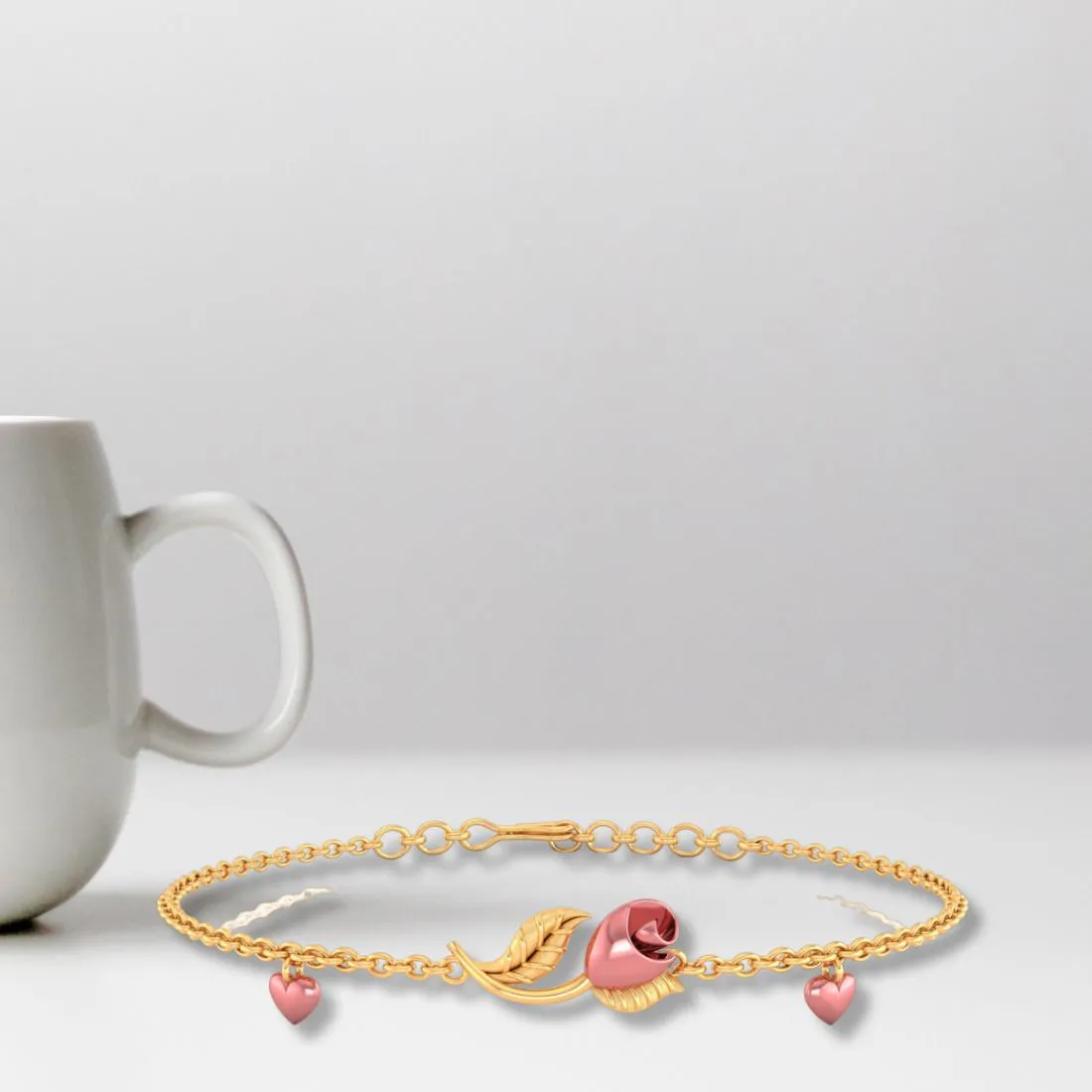 14k Gold Pink Yellow With Gold Leaves Bracelet
