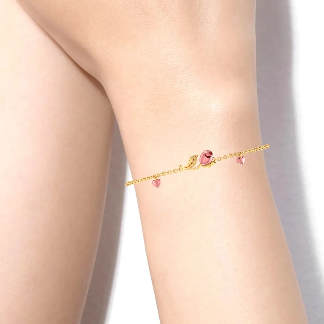 14k Gold Pink Yellow With Gold Leaves Bracelet
