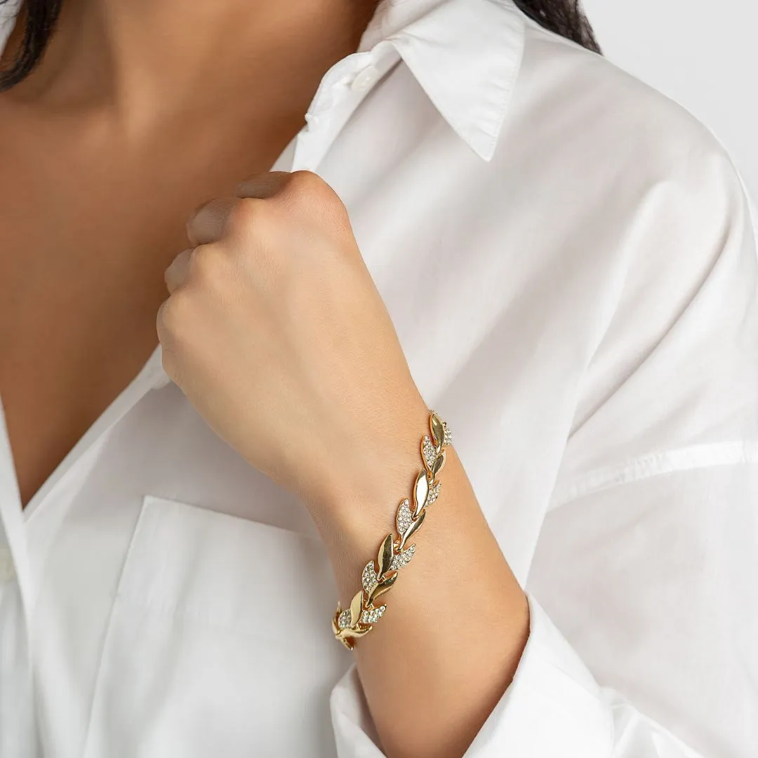 14k Gold Plated Crystal Leaf Bracelet