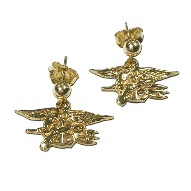 14K Gold SEAL Trident Post Dangle Earrings