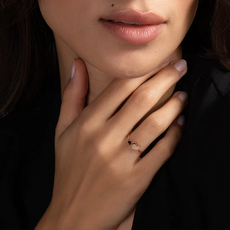 14K Solid Gold Two Hearts Ring