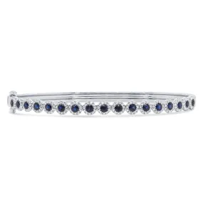 14K White Gold Sapphire Bangle with Diamond Halos