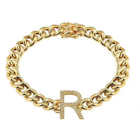 14K Yellow Gold Diamond Initial Link Bracelet