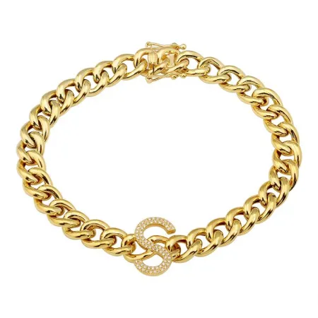 14K Yellow Gold Diamond Initial Link Bracelet