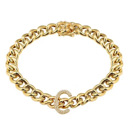 14K Yellow Gold Diamond Initial Link Bracelet