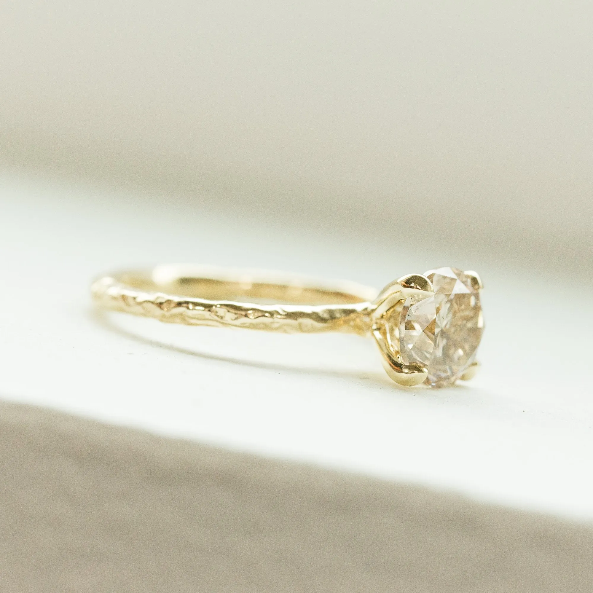 1.73ct Champagne Diamond Solitaire in Evergreen Carved Recycled Yellow Gold