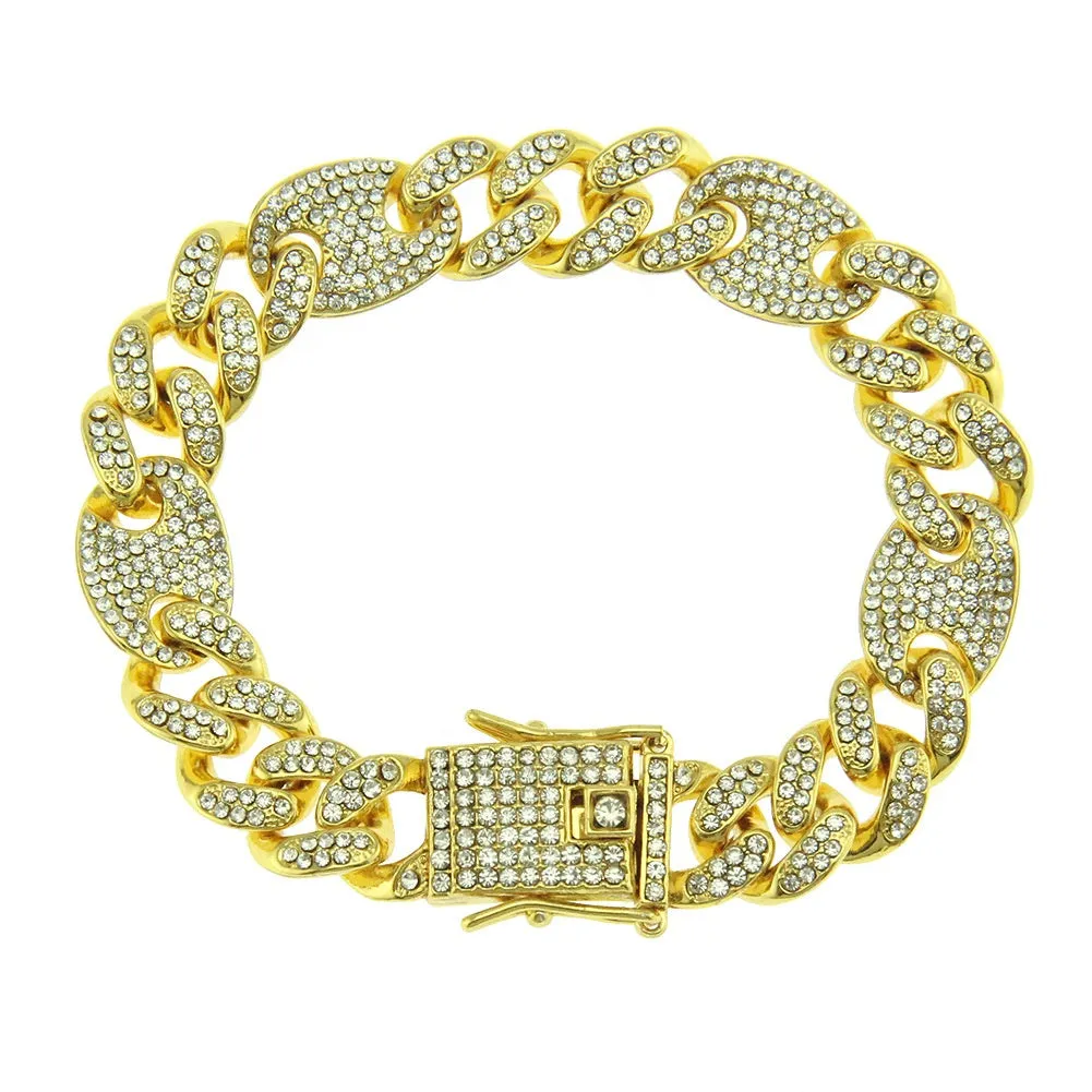 18k Gold Figaro Link Cz Bracelet