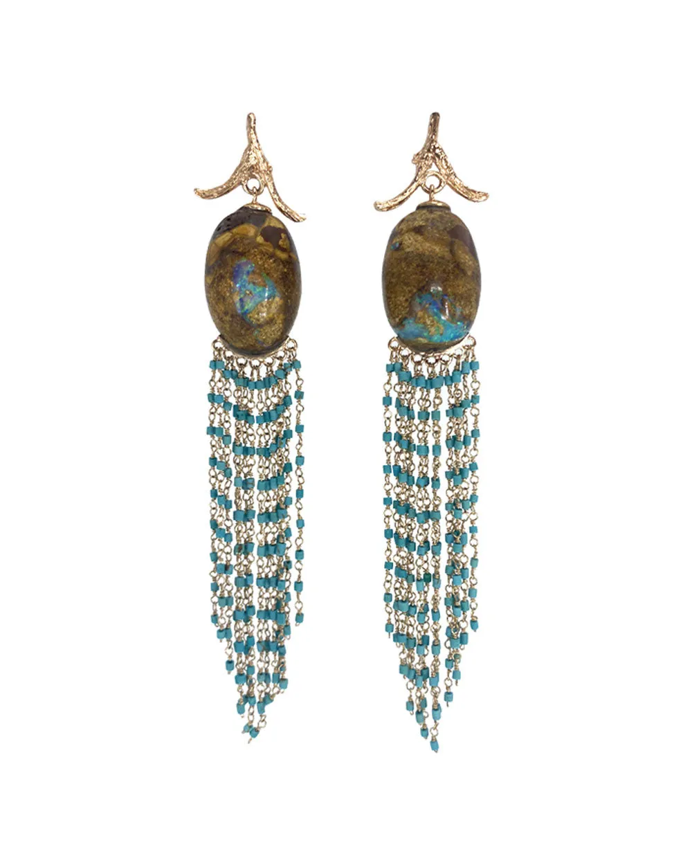 18k Yellow Gold Jundah Turquoise Bead Cascade Earrings