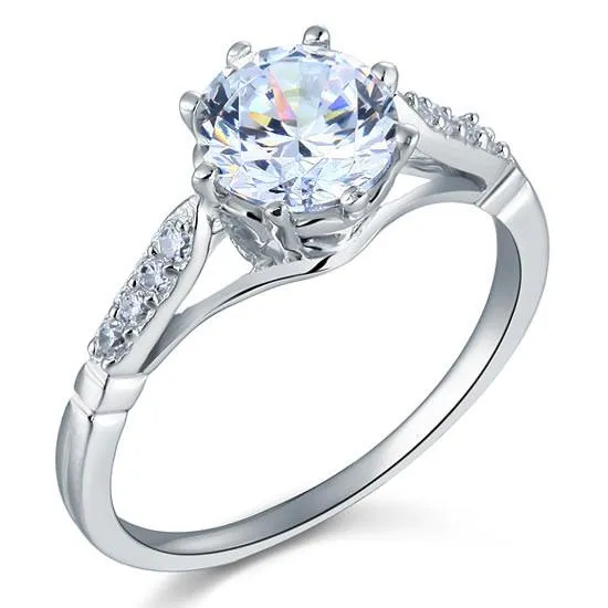 2 Carat Round Cut Ring Simulated Diamond 925 Sterling Silver Wedding Anniversary Engagement