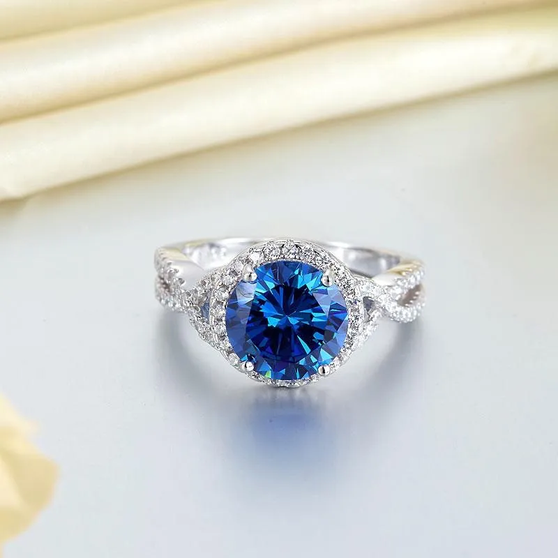 3 Carat Navy Blue Stone 925 Sterling Silver Wedding Engagement Luxury Ring Promise Anniversary