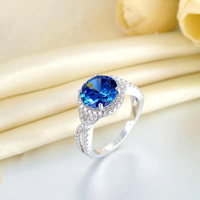3 Carat Navy Blue Stone 925 Sterling Silver Wedding Engagement Luxury Ring Promise Anniversary