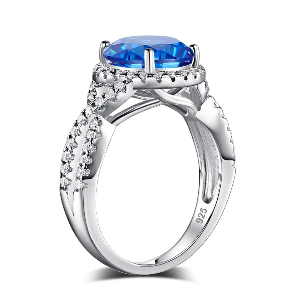 3 Carat Navy Blue Stone 925 Sterling Silver Wedding Engagement Luxury Ring Promise Anniversary