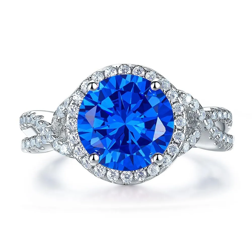 3 Carat Navy Blue Stone 925 Sterling Silver Wedding Engagement Luxury Ring Promise Anniversary