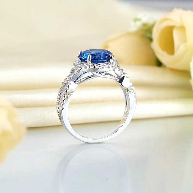 3 Carat Navy Blue Stone 925 Sterling Silver Wedding Engagement Luxury Ring Promise Anniversary
