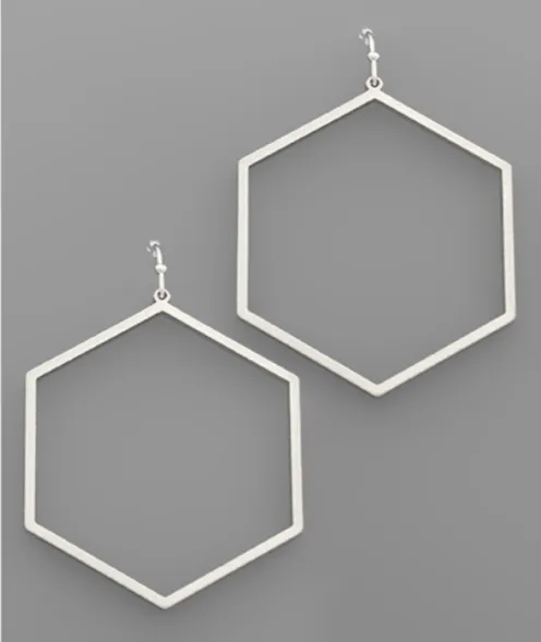 40mm Hexagon Dangle Earrings - Matte Silver
