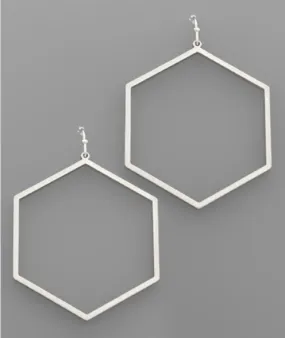 40mm Hexagon Dangle Earrings - Matte Silver