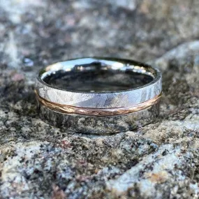 8mm Wide Gibeon Meteorite Ring ,Groom's Wedding Band w/ 14k Rose Gold Inlay