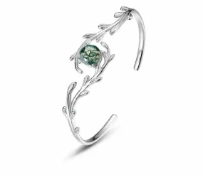925 Silver 8*8mm Natural Moss Agate Bracelet