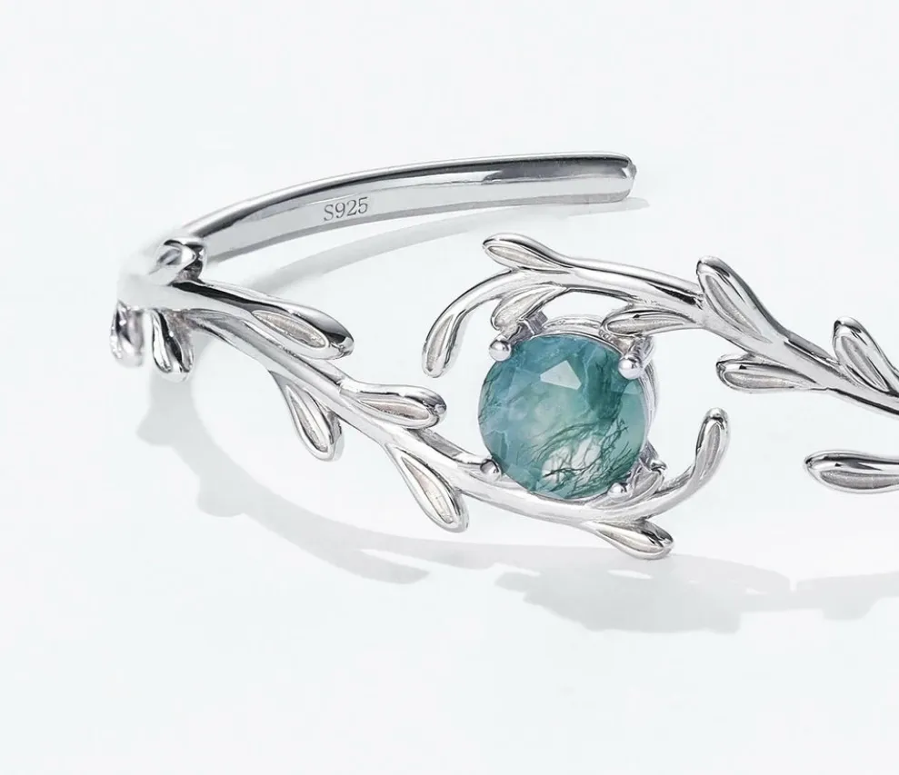 925 Silver 8*8mm Natural Moss Agate Bracelet