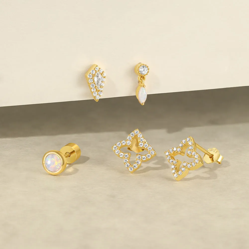 925 Silver Opal Pendant Flat Back Earrings
