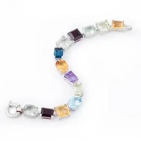 9ct Solid White Gold Gemstone Bracelet