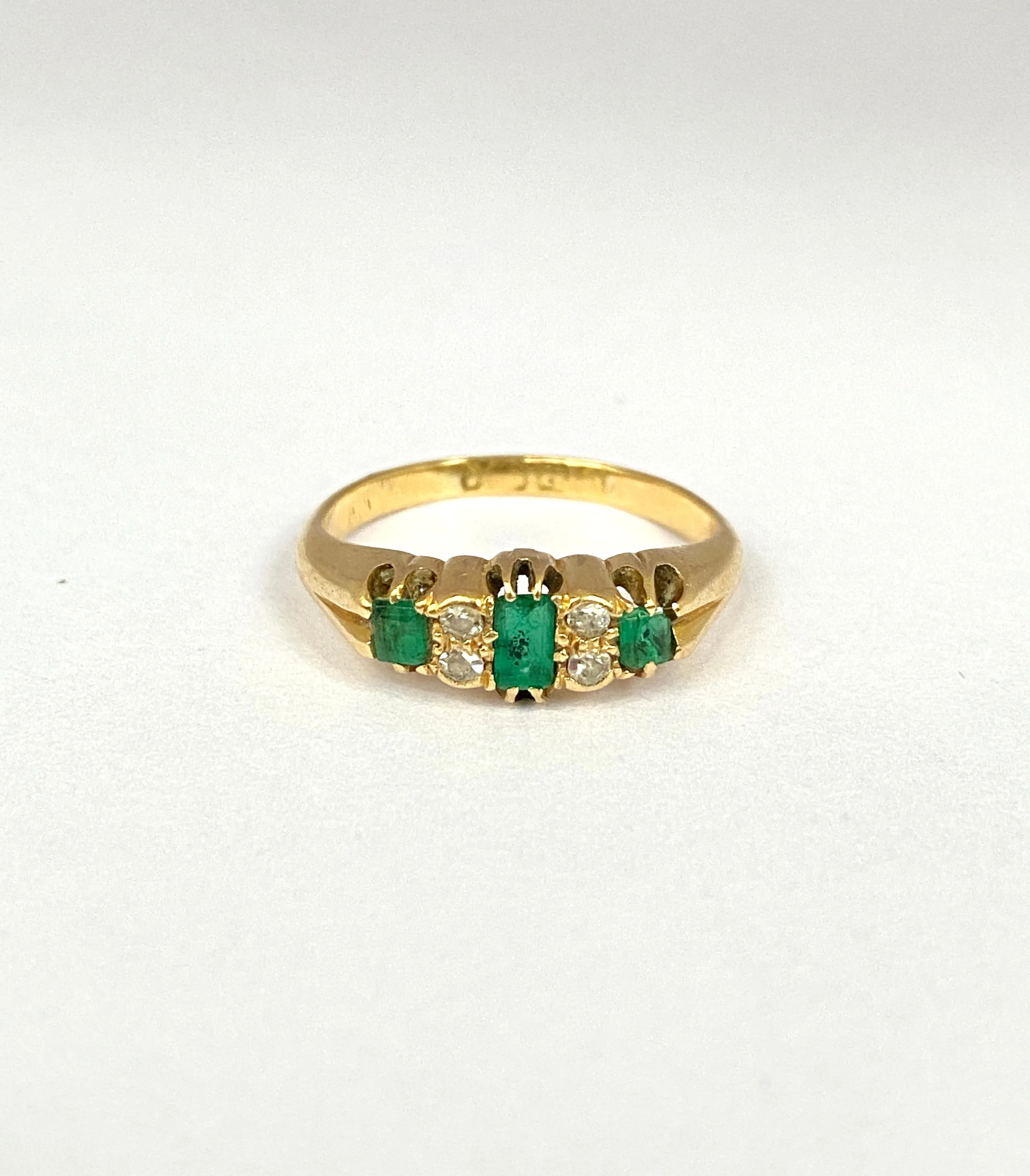 Antique, 18ct Gold Emerald and Diamond Engagement Ring, 1930s