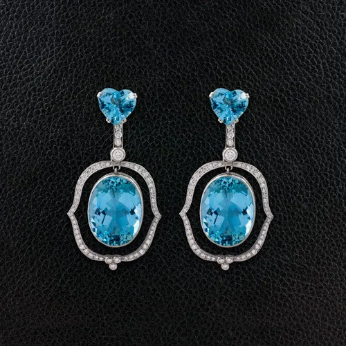 Aquamarine & Diamond Estate Earrings
