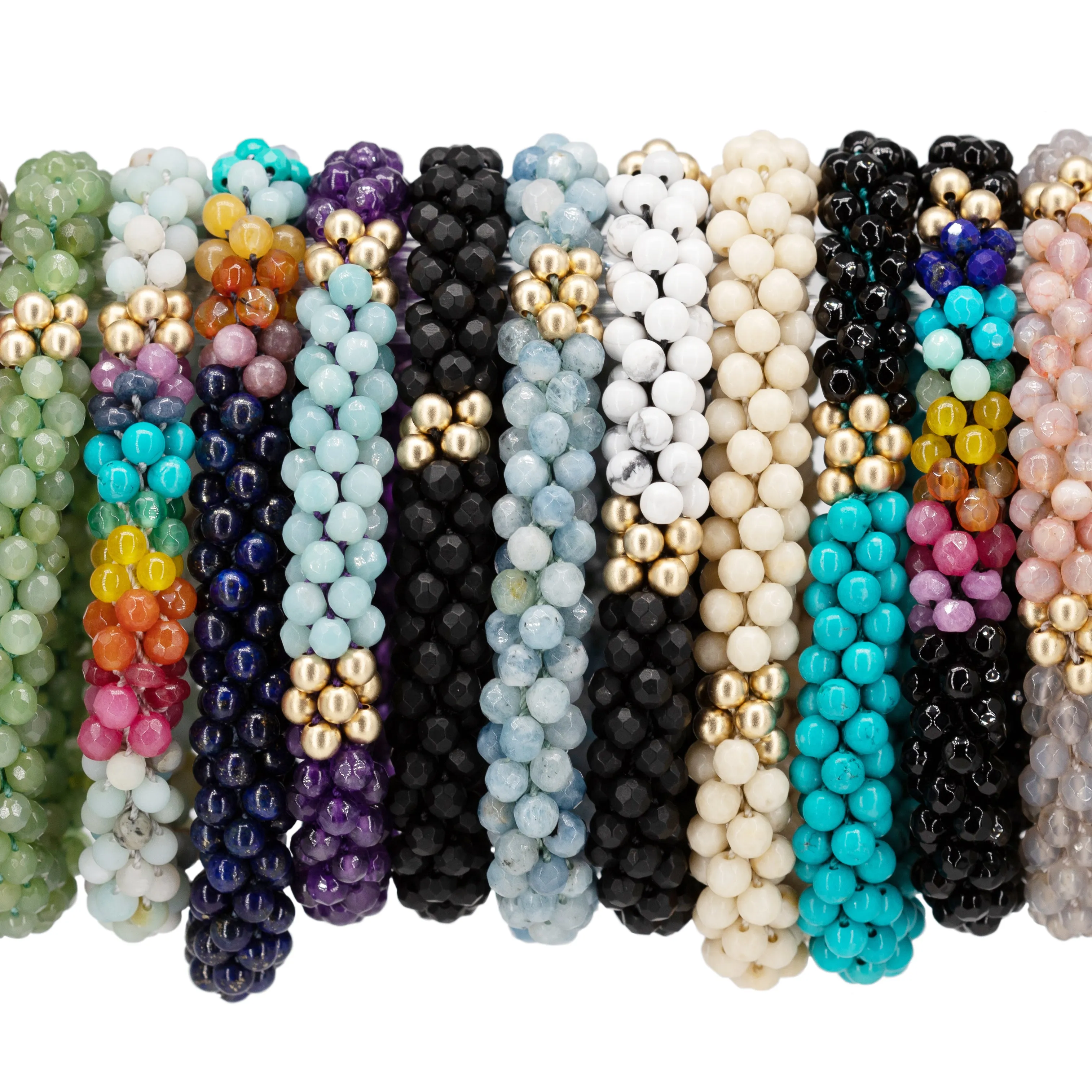Beaded Gemstone Bracelet: Amethyst, Aquamarine and Gold