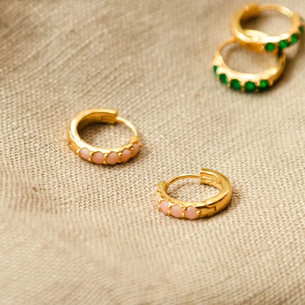 Beloved Pink Opal Huggie Earrings 18ct Gold Plate
