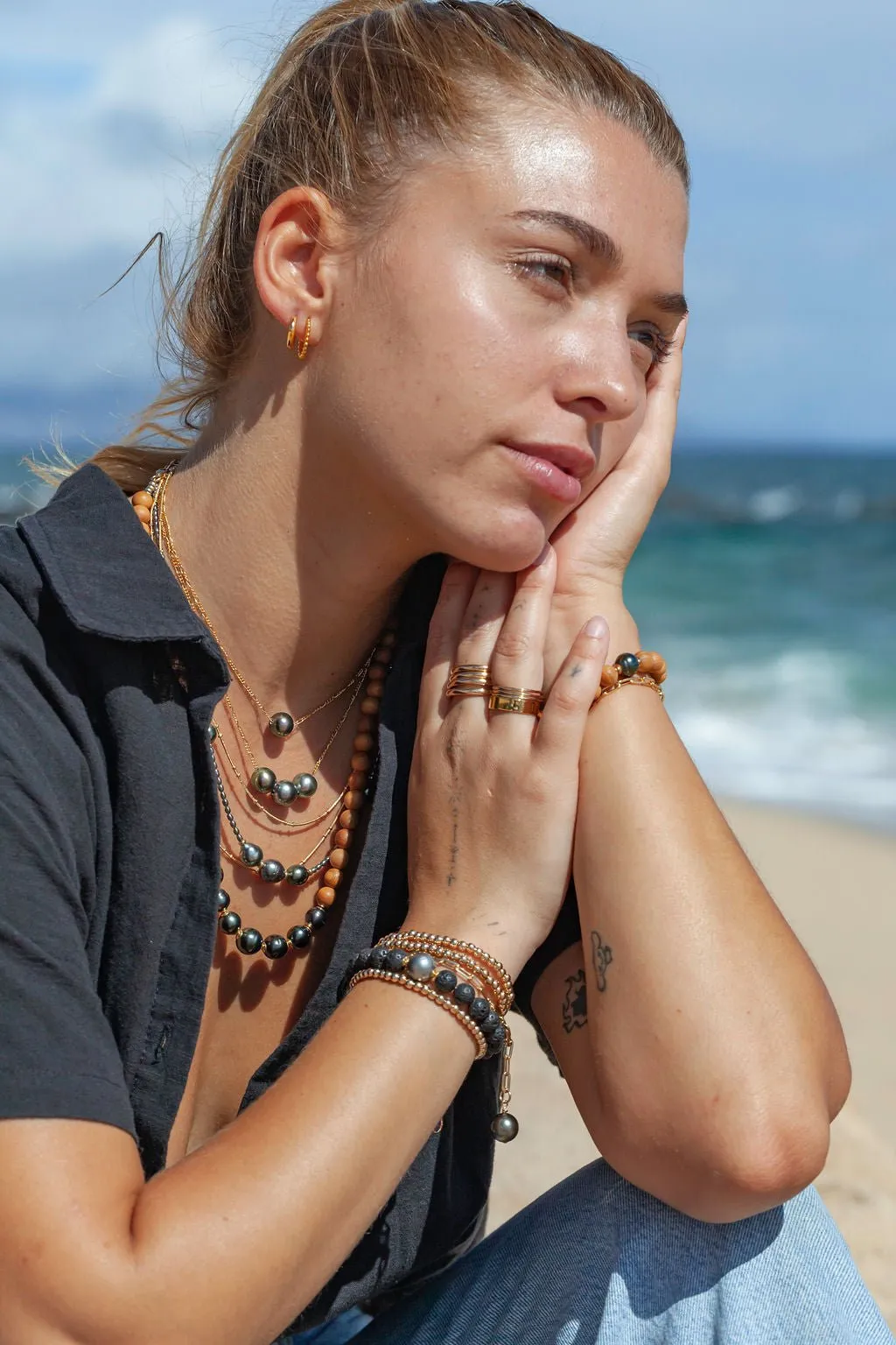 Black Lava and Tahitian Pearl Bracelet - Roselani