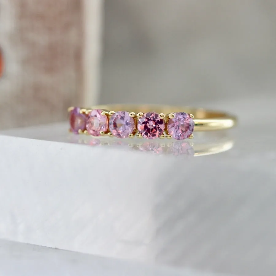 Blossom Pink Round Brilliant Cut Sapphire & Spinel Band