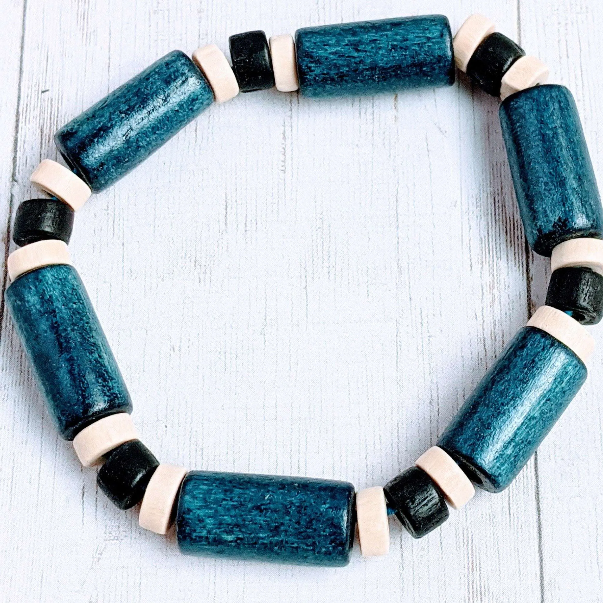 Blue Barrel Bead Stretch bracelet - Unisex