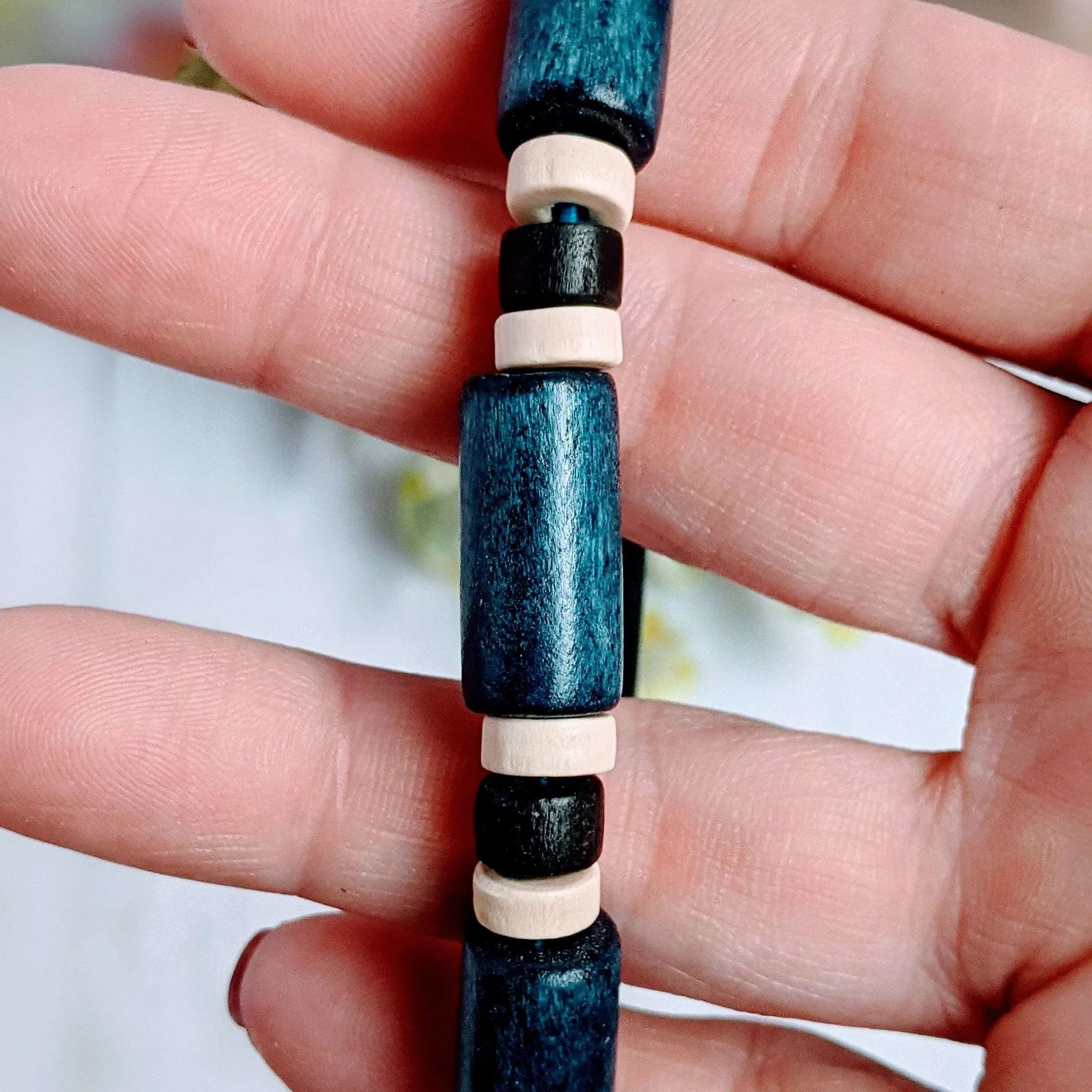 Blue Barrel Bead Stretch bracelet - Unisex