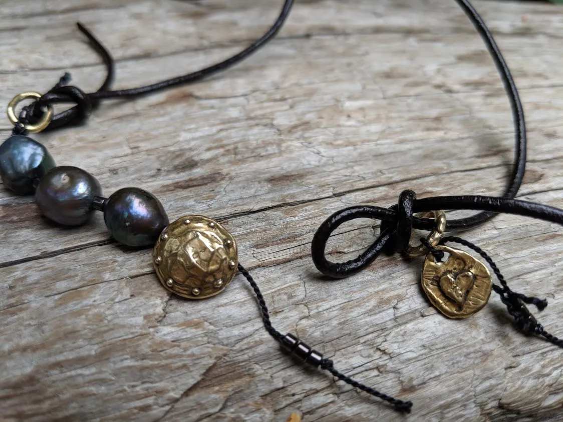 Boho Natural Black Baroque Pearl Leather Wrap Bracelet