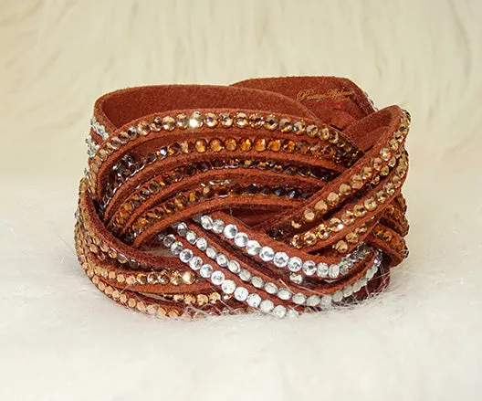 Braided Pink Blue Brown Black Grey Fashion Wrap Bracelet Rhinestone Jewellery