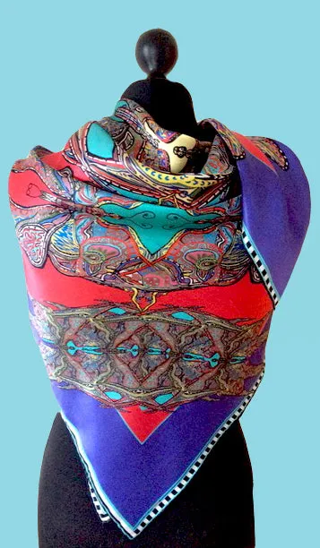 'Butterfly Circles' in Red & Purple, Silk Scarf,