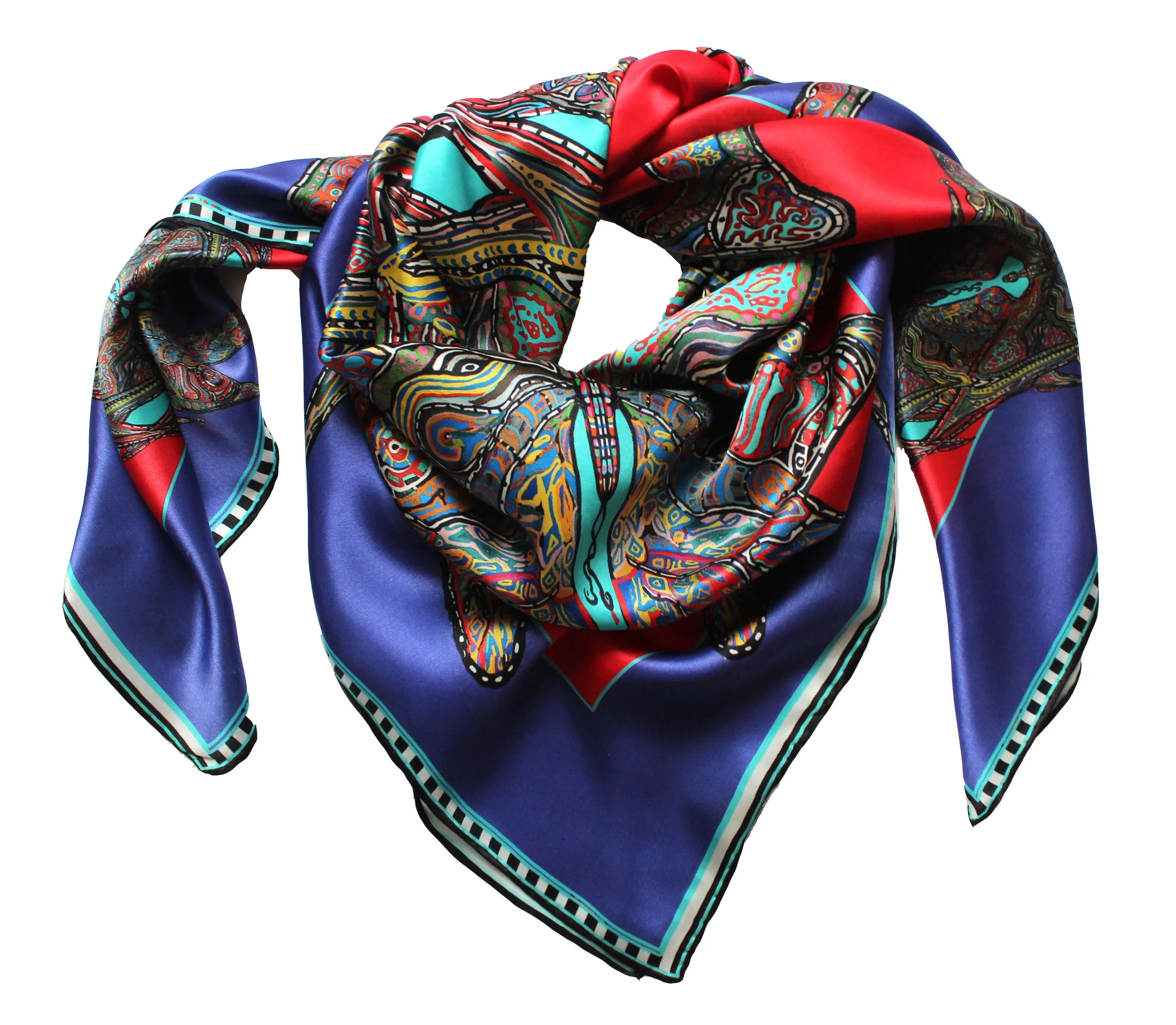 'Butterfly Circles' in Red & Purple, Silk Scarf,