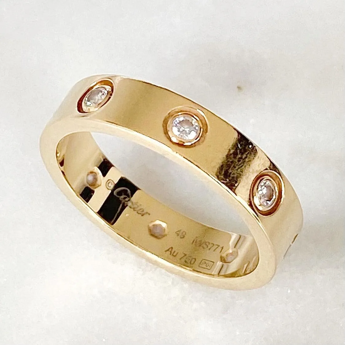 Cartier 18K Yellow Gold 8 Diamond Love Ring 49