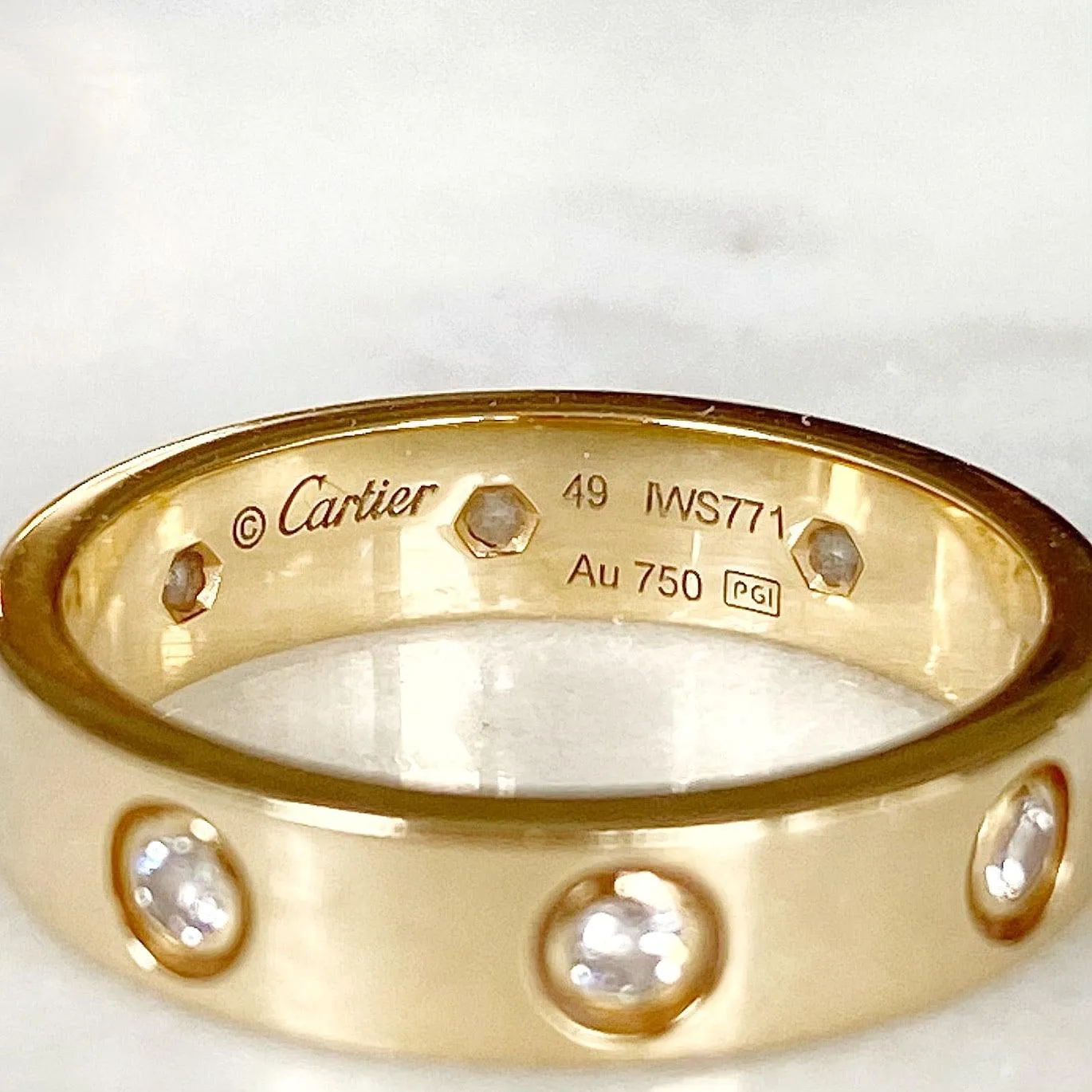 Cartier 18K Yellow Gold 8 Diamond Love Ring 49