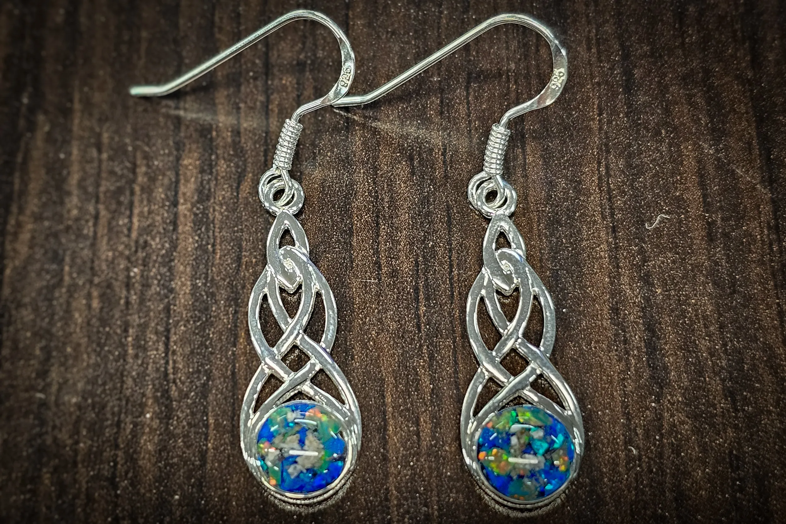 Celtic Silver and Opal Earrings