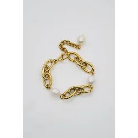 Chunky Chain Bracelet with Pearls- Gold