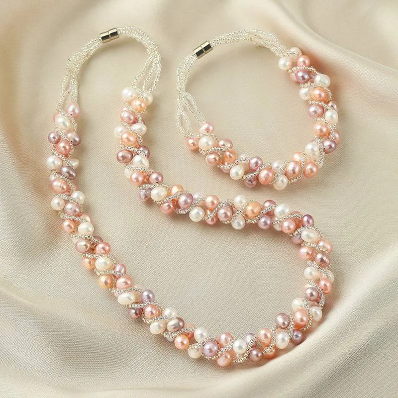 Color Freshwater Pearls Twist Braided Necklace & Bracelet (Purchase Individually)
